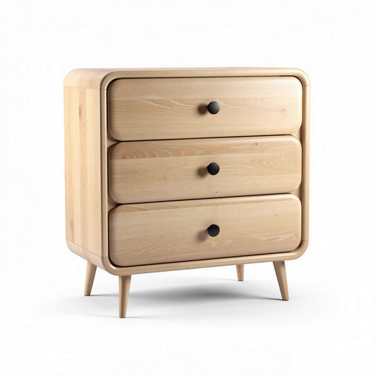 Wooden bedside table with three drawers in natural finish 50 x 40 x 60cm