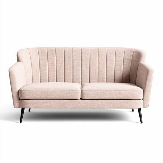 Mid-century modern fabric sofa in light pink color with dimensions 180 x 80 x 75cm
