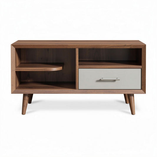 Wooden media console with a drawer and open shelving 80 x 40 x 45cm