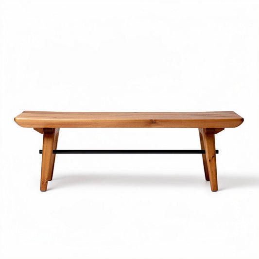 Wooden bench with black metal support for indoor and outdoor use 120 x 30 x 40cm