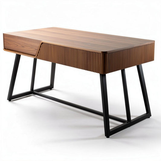 Wooden desk with ribbed pattern and metal legs 150 x 80 x 75cm