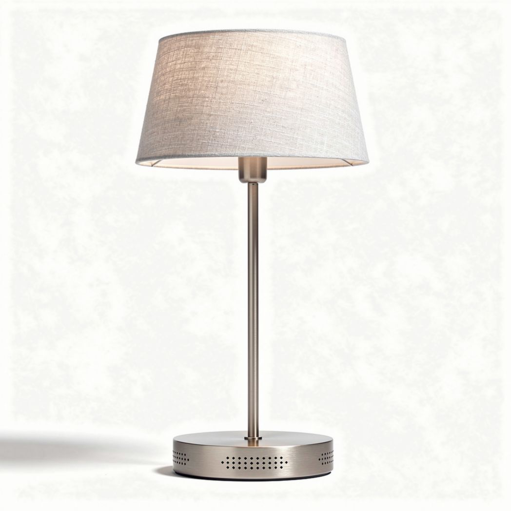 Modern table lamp with fabric shade and brushed metal base 25 x 25 x 60cm