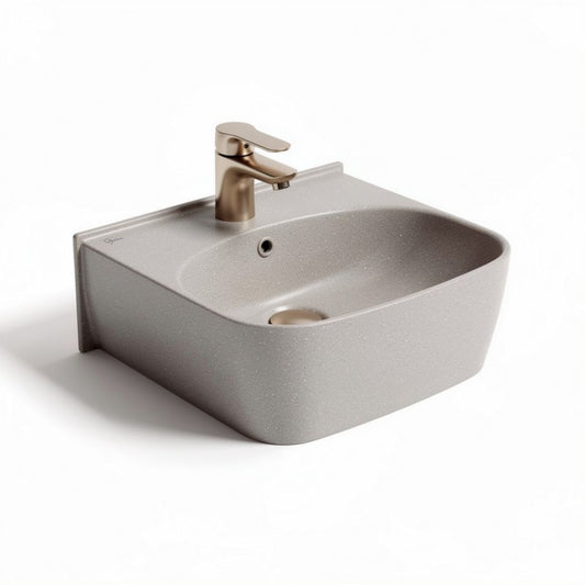 Wall-mounted bathroom sink 50 x 40 x 15cm in light gray with faucet