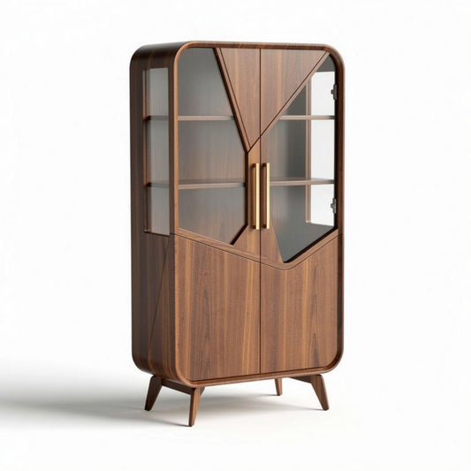 Wooden display cabinet with glass doors and shelves 80 x 40 x 140cm