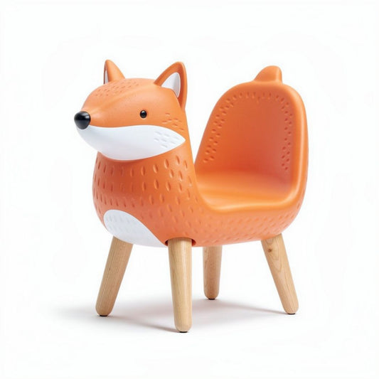Fox-shaped kids chair made of durable plastic with wooden legs 40 x 30 x 60cm