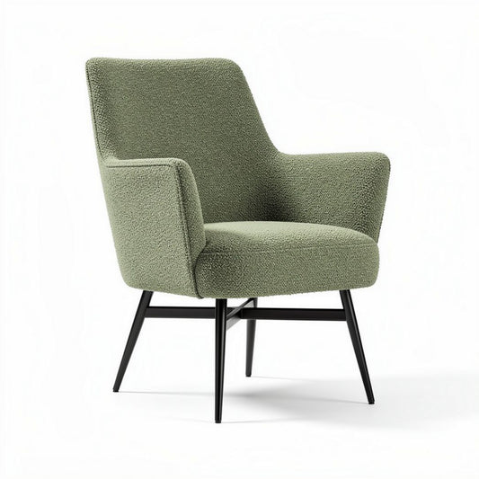 Armchair with textured fabric upholstery in light green color and black metal legs 80 x 70 x 85cm