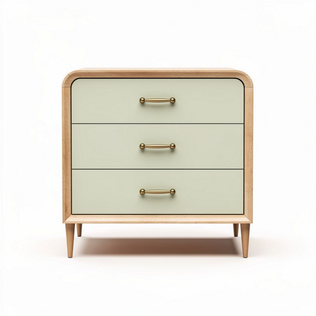 Wooden nightstand with three drawers in light green finish 60 x 40 x 75cm